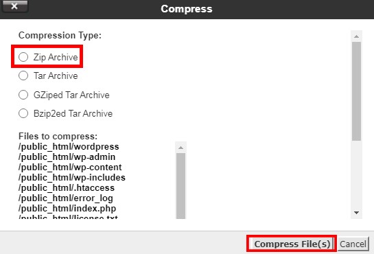 Compress Files in cpanel host baranesh آموزش نحوه بکاپ گیری و بازگردانی بک آپ در وردپرس آموزش رایگان وردپرس،آموزش گرفتن بک آپ از وردپرس،تهیه نسخه ی پشتیبان